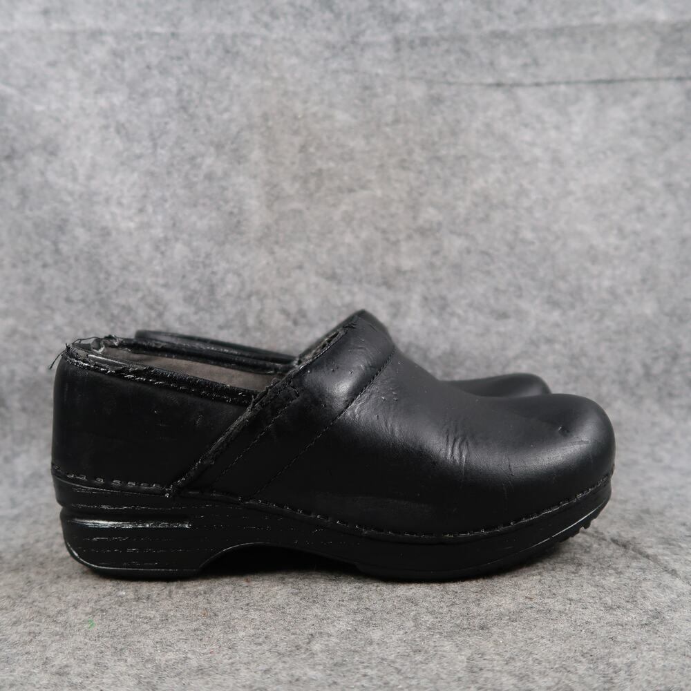 Dansko Shoes Womens 37 Classic Clog Slip On Black Leather Comfort Casual Wedge